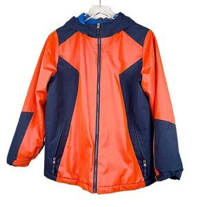Land's End Boy's Orange & Navy Light Insulated Hooded Jacket Coat Size L (14-16)
